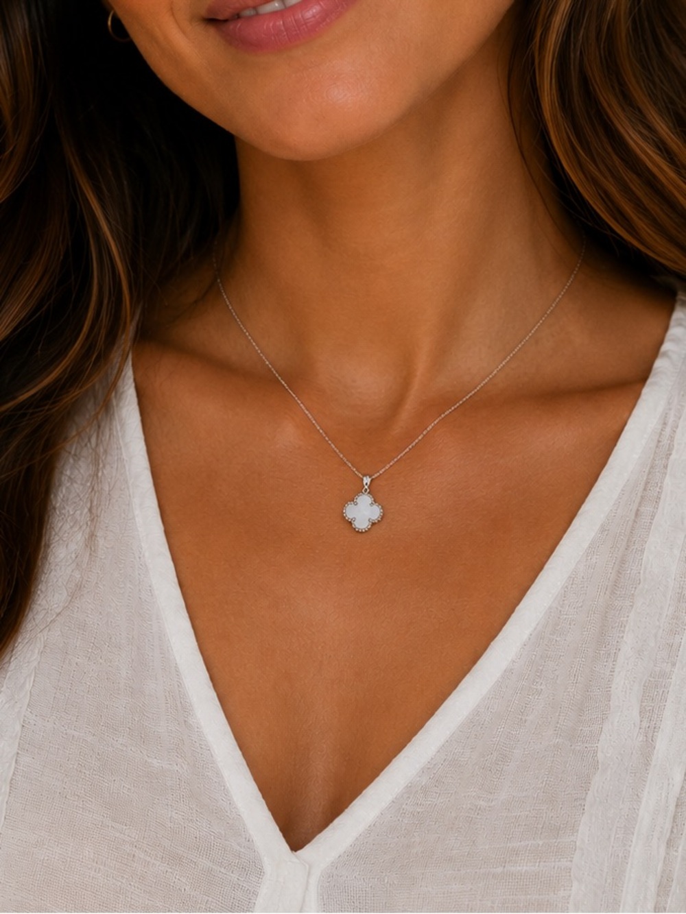 New Sterling Silver Mother-of-Pearl Clover Pendant